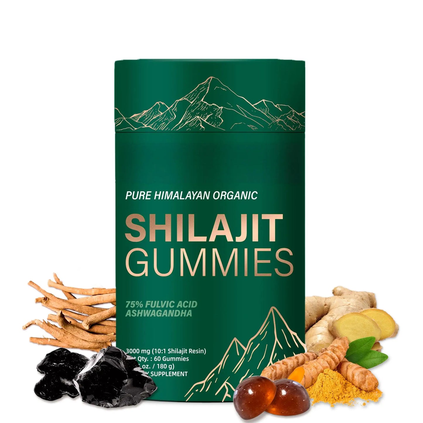 WISHCA | Gold Standard Shilajit Gummies | 75% Fulvic Acid & Ashwagandha | Pure Energy from the Himalayas(60ct)